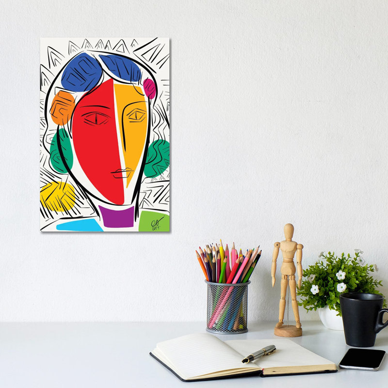 Cubist Multicolor Portrait by Emmanuel Signorino - Wrapped Canvas Print, 20.32 cm H x 30.48 cm W
