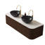Meuble-lavabo 60 po avec 2 tiroirs, armoire flottante, cuves en céramique noires pré-assemblées, couleur noyer, finition rayée 3D, mécanisme de fermeture silencieuse du tiroir-133043676