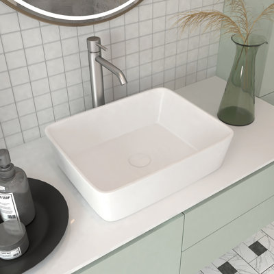 ALWEN 15'' White Ceramic Rectangular Bathroom Sink