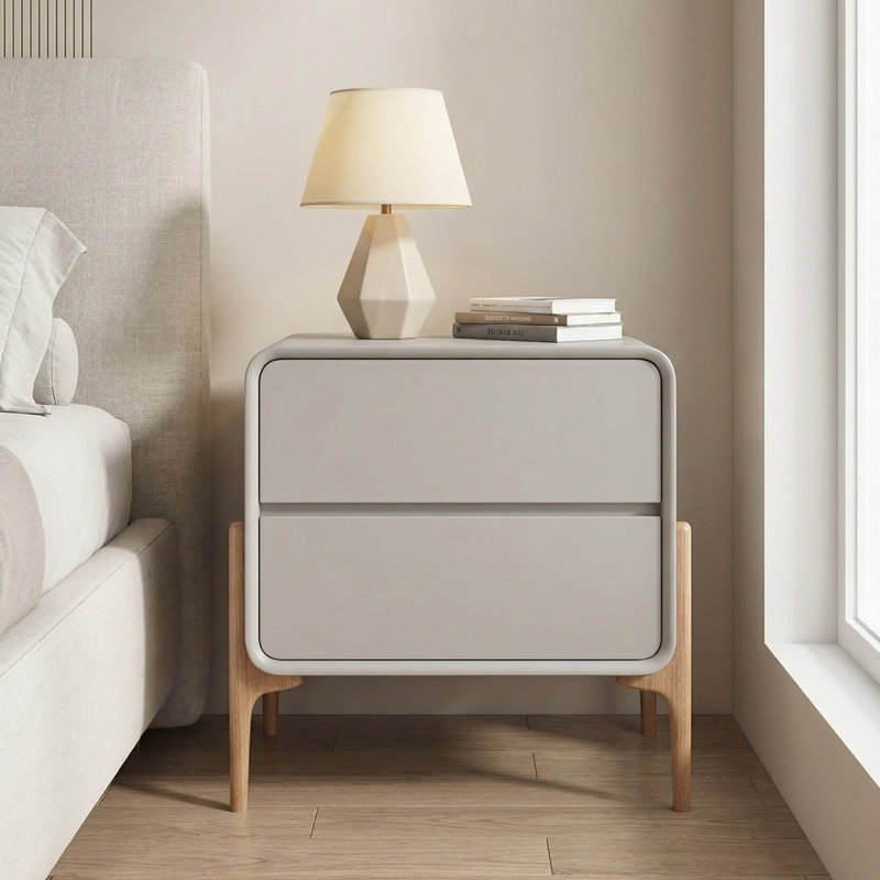 Petite table de chevet en bois massif, gris