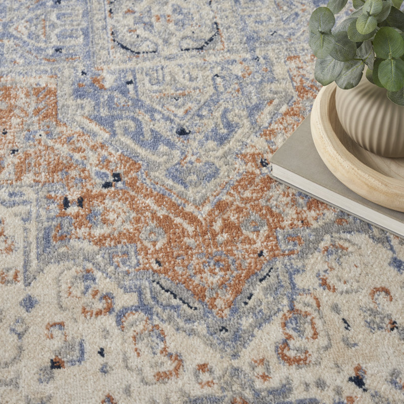 Nourison Essentials Persian Beige/Blue Indoor/Outdoor Area Rug, Rectangle 4' x 6'