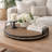 Liy 18 Inch Round Serving Tray, Beaded Brown Fir Wood, Metal Handles