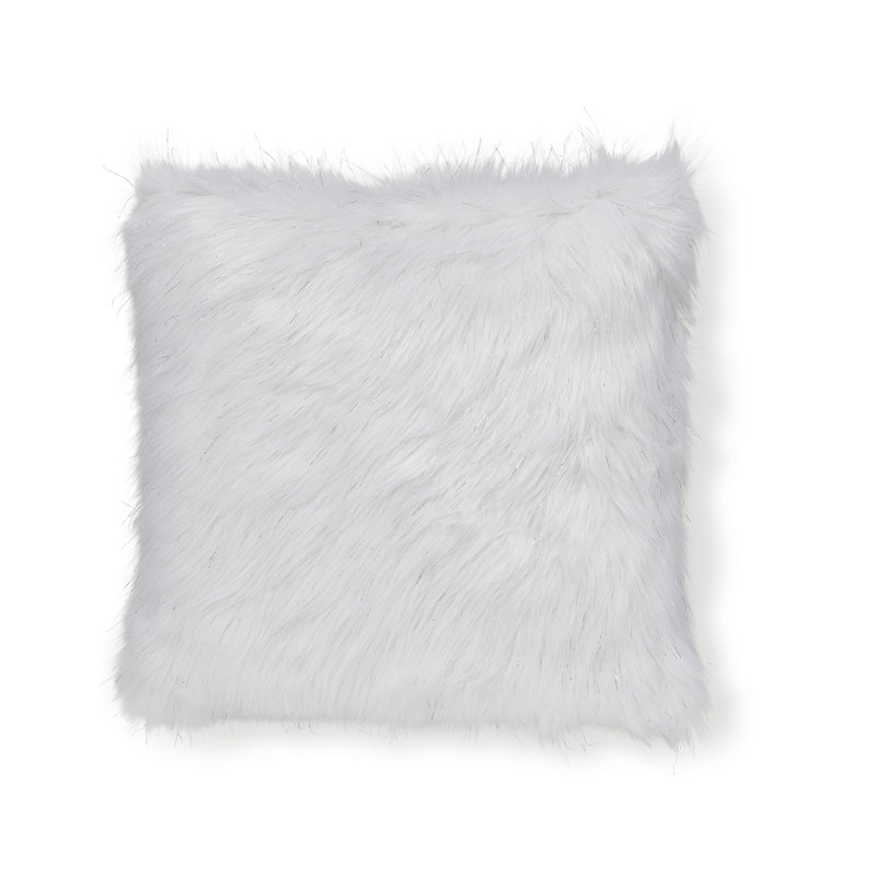 METALLIC FUR Square 45" Cushion Cover, Polar White