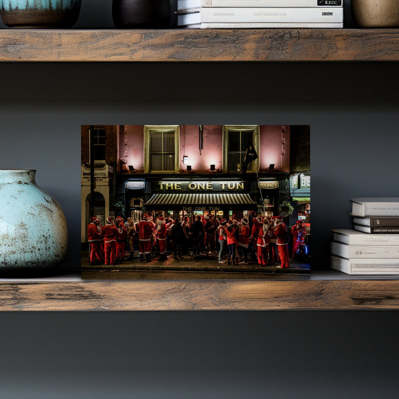 Santas Outside London Pub Abstract Contemporary City Wall Art Print 1 Piece Wrapped Canvas Wall Art, 30.48cm H x 45.72cm W