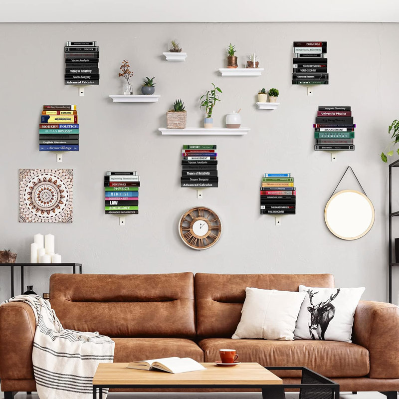 Invisible Floating Bookshelf For Wall, 4 Tier Vertical Spine Bookshelf,2 Pack Black, White