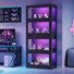 Vitrine 31,5 "de large à 4 niveaux RVB noir avec tablettes réglables et portes en verre rabattables