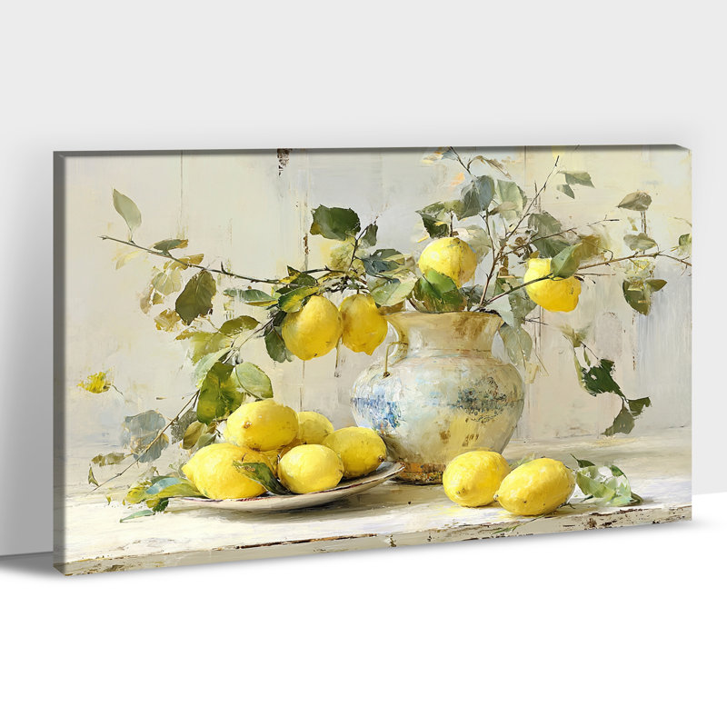 Lemon Wall Art, Lemon Canvas Wall Art, Fruit Kitchen Pictures for Wall, Italian Art Wall Decor, Mediterranean Wall Art for Kitchen, Vintage Fruit Poster Artwork Prints Decor 24" × 36"