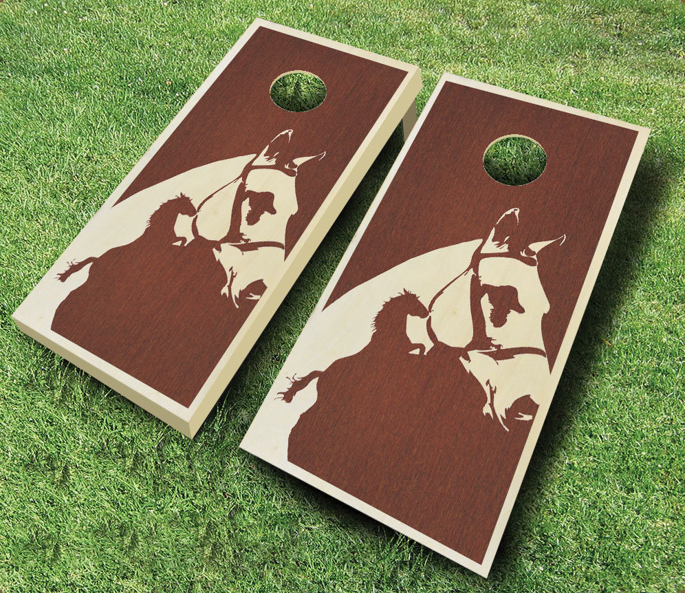 2' x 4' Horse Stained Solid Wood Cornhole Set with Bags AJJ Cornhole