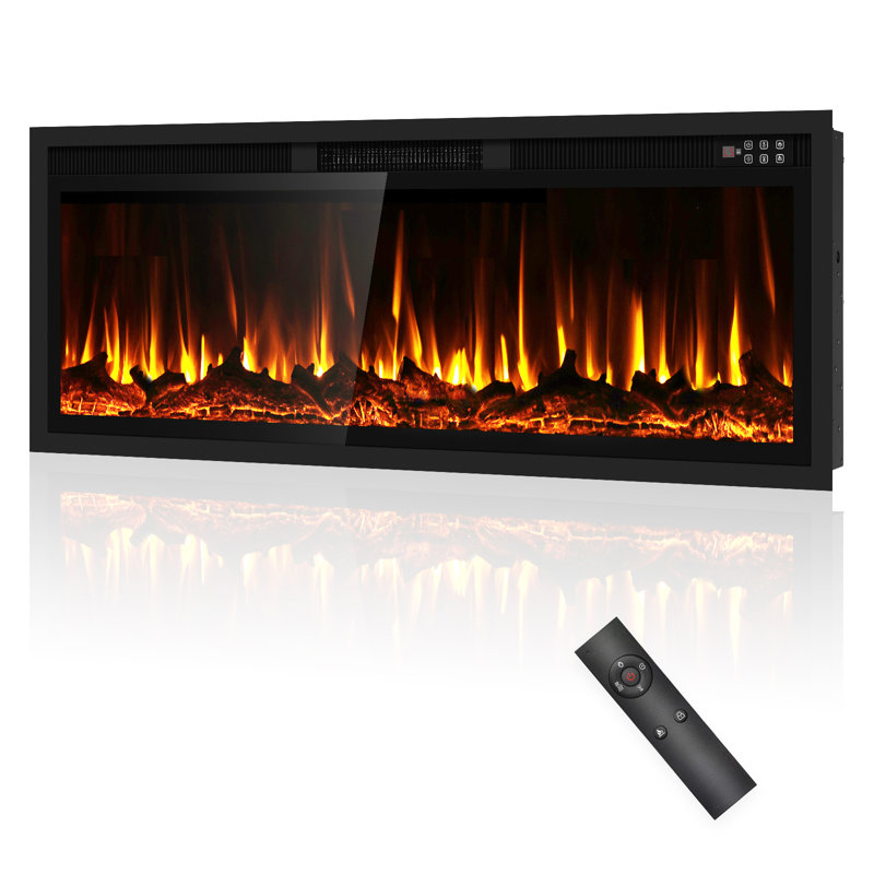Recessed or Wall Mounted Electric Fireplace Heater, Touch Screen & Remote Control, 12 Flame Colors, 8H Timer