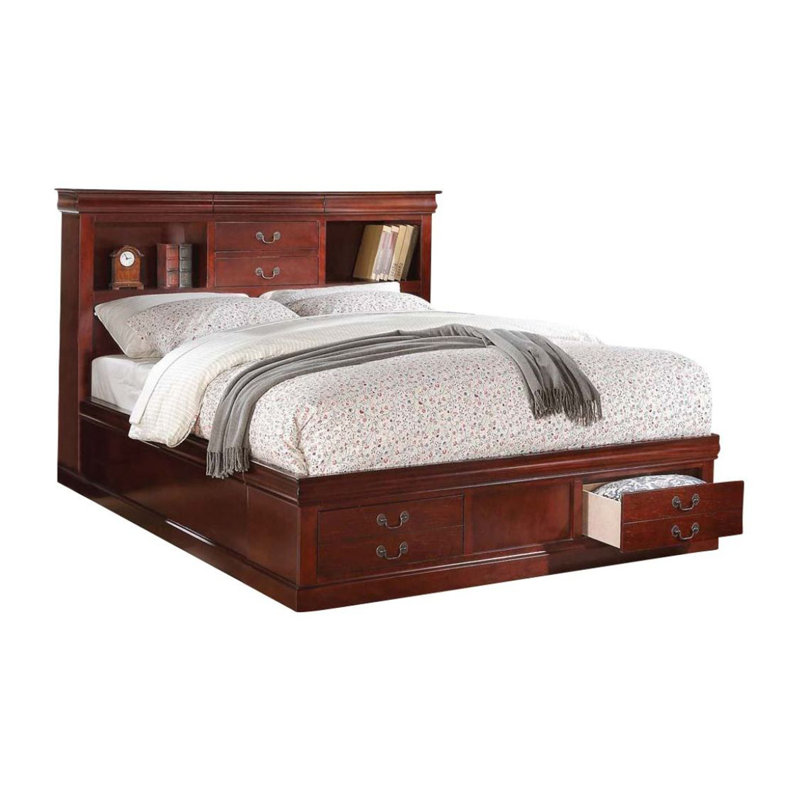 Covertt Solid Wood Bookcase Storage Bed, Queen, Cherry