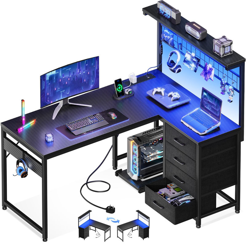L-Shaped Metal Base Computer Desk