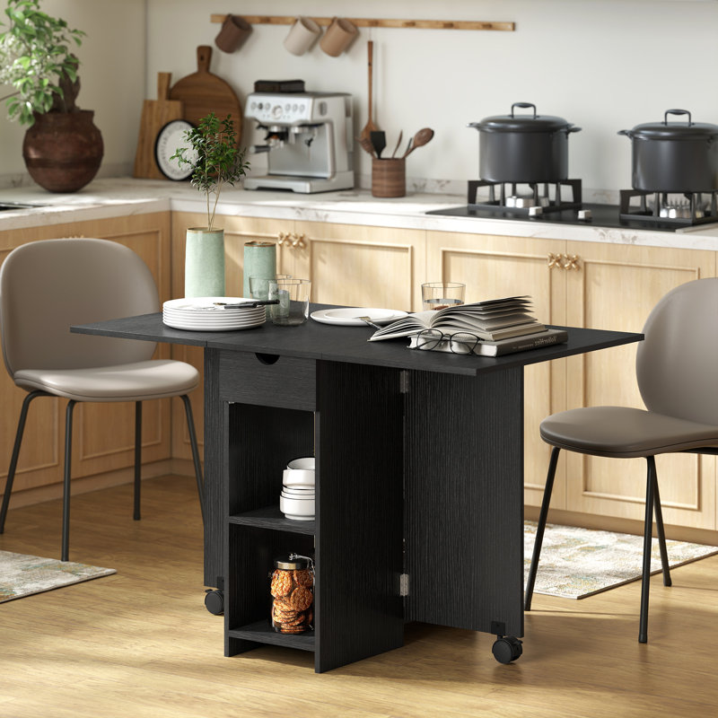Table de salle à manger pliable, table à abattants avec rangement pour la cuisine, Noir