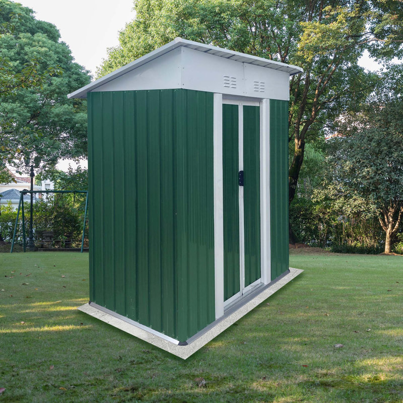 5X3 Feet Small Mini Outdoor Storage Sheds Pent Roof Green With Aluminum Alloy Frame And Sliding Door, Green