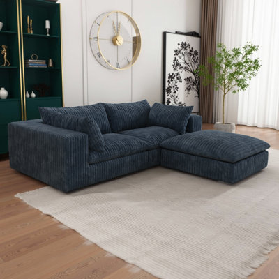78.8" L-Shaped Cloud Sectional Sofa Plush Corduroy Modular Sofa with Feather Cushions, Deep Seating & No Assembly, DIY 3-Seater for Small Spaces