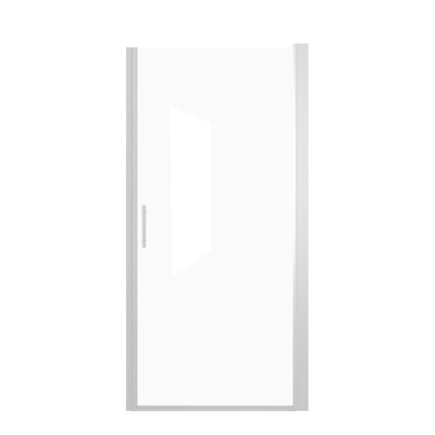 Porte de douche pivotante 28 x 72 pouces avec cadre en aluminium nickel brossé, verre trempé transparent de 6 mm, poignée en acier inoxydable, gousset peu encombrant, précis et lisse pour une attention toute particulière à la salle de bain