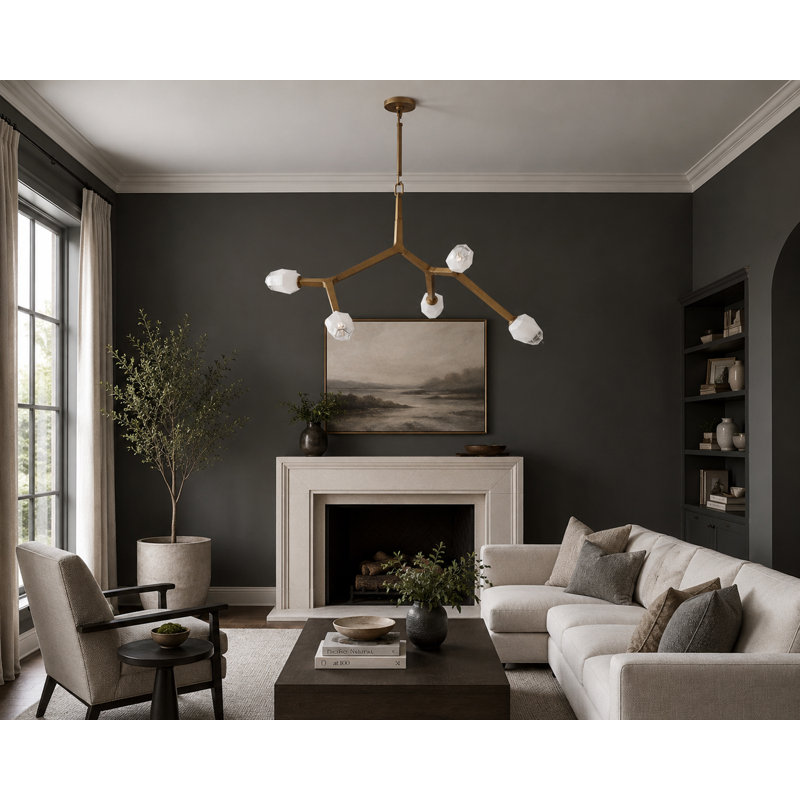 Dreanda 5-Light Dimmable Linear Chandelier, Natural Aged Brass