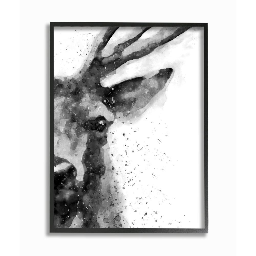 " Buck Reindeer Antlers Wild Forest Animal Black White " by Daphne Polselli Stupell Industries 