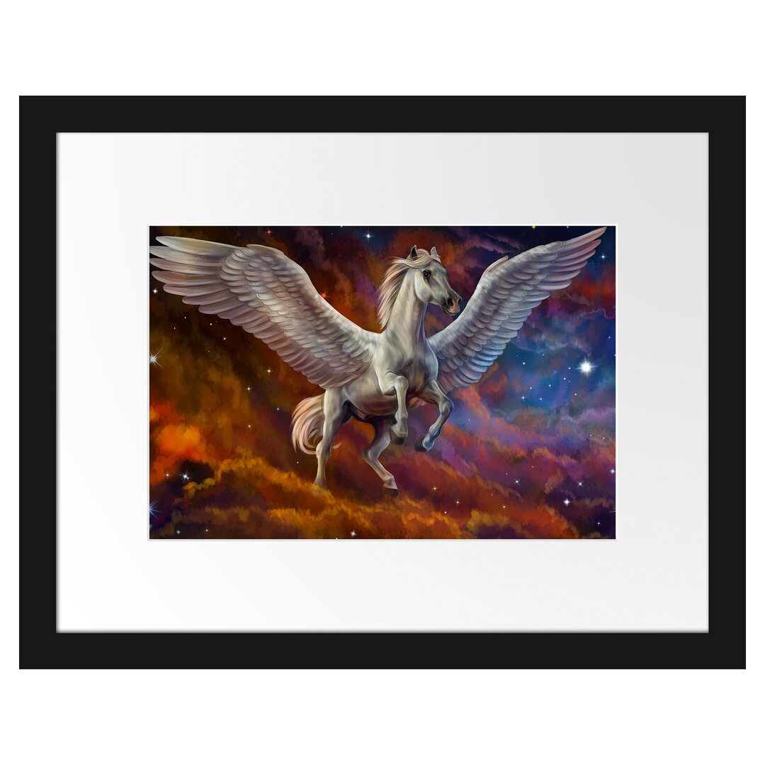 Gerahmtes Poster Weißer Pegasus mit Engelsflügel