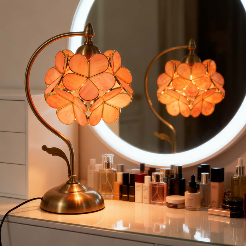 Lampe de table florale rose, lampe de table en verre coloré avec ampoules Tiffany, H 20 po x l 6,5 po