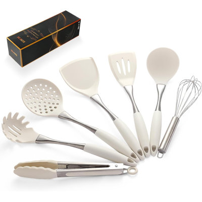 Ensemble d'ustensiles de cuisine en silicone de qualité professionnelle avec poignées ergonomiques - Ustensiles de cuisine résistants à la chaleur et non toxiques pour la cuisson et la cuisson - Ustensiles allant au lave-vaisselle pour les chefs de ma