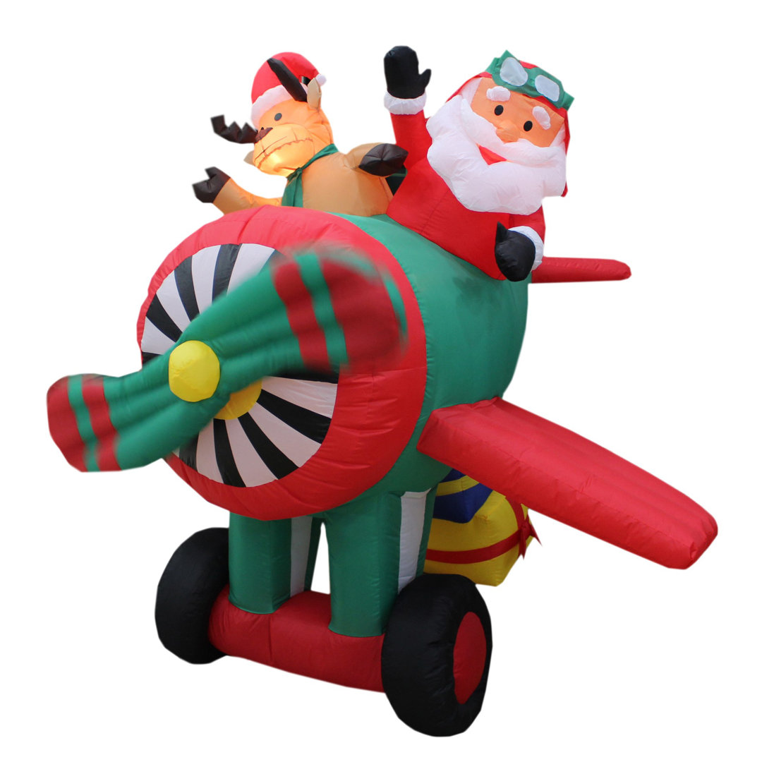 6 Foot Long Lighted Animated Christmas Inflatable Santa Claus and Reindeer on Airplane Helicopter Indoor / Outdoor Holiday Blow Up Yard Garden Decoration The Holiday Aisle®