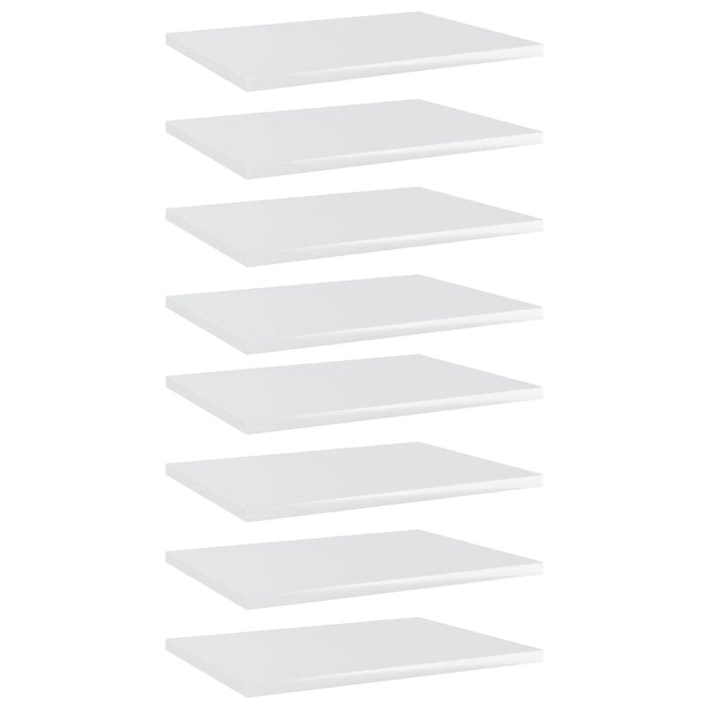 Bookshelf Boards 8 pcs Engineered Wood, High Gloss White, (8 Shelves) 0.59" H x 15.75" W x 11.81" D