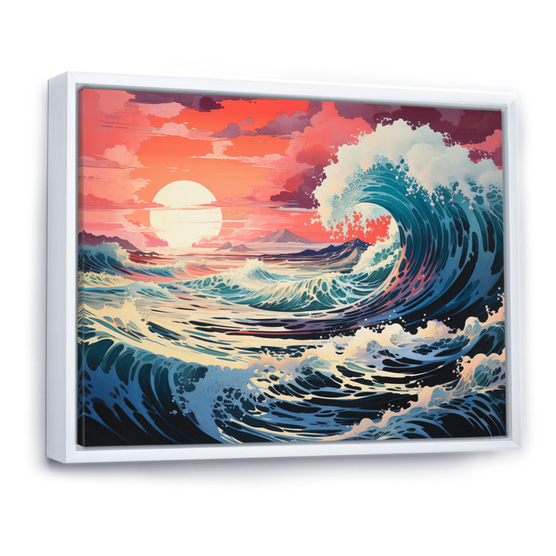 Dramatic Ocean Waves II - art mural toile côtière, H 16 po x l 32 po x P 1 po, Cadre flottant blanc