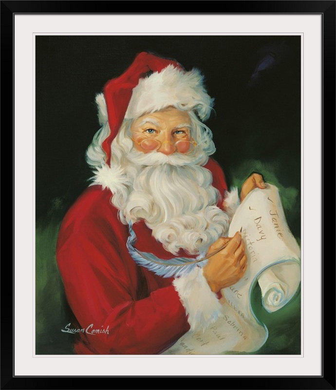 Thuc «Checking His List» par Susan Comish, reproduction d'art, Cadre noir, H 32 po x l 27 po x P 1 po