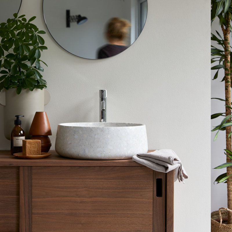 Milos Round Brown Premium Terrazzo Bathroom Sink, Moon