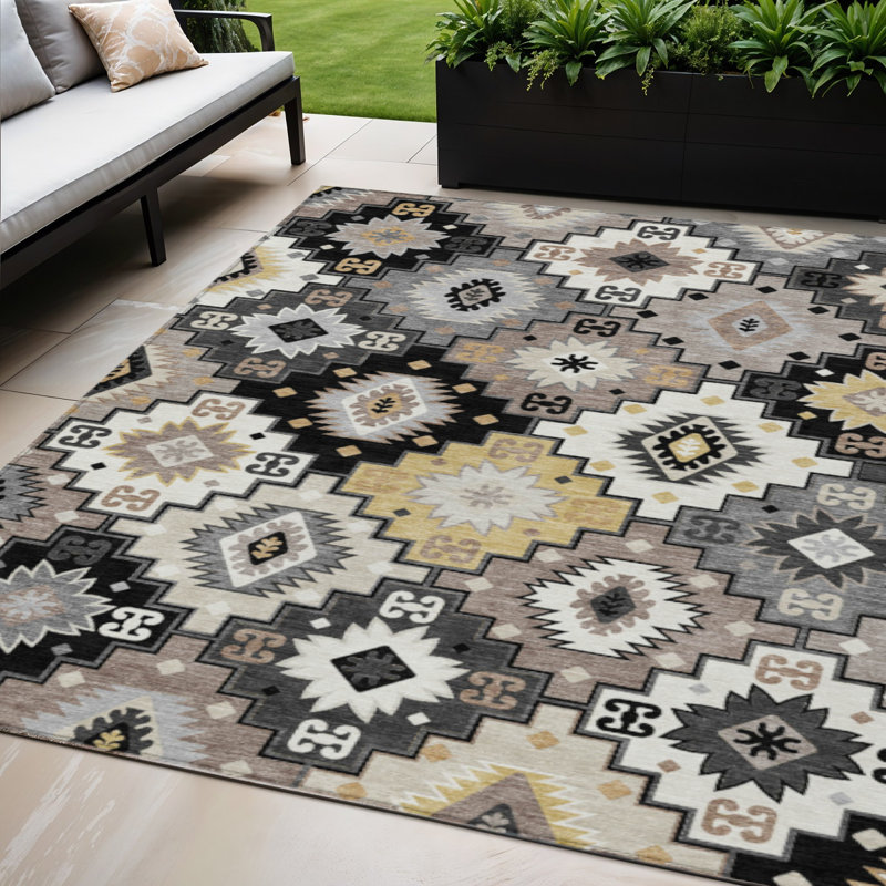Tapis intérieur / extérieur lavable 5 pi x 8 pi noir blé et gris Southwestern