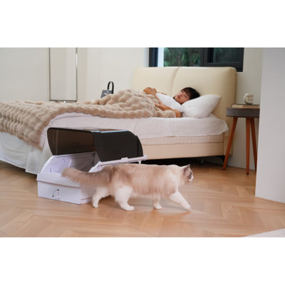 Cat Litter Box With Smart Features, Wide Opening Design, Self - Cleaning, For Large Cats, Led Display, Washable, American Style, Abs Material Hood And Opening, Automatic Felines, Displaying, Filler