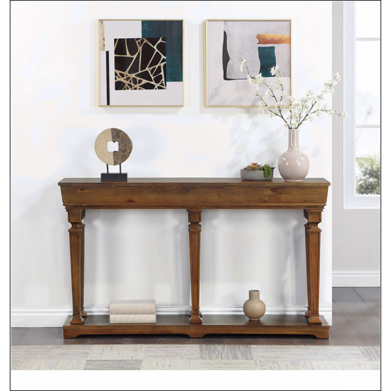 Oak Console Table with Bottom Shelf