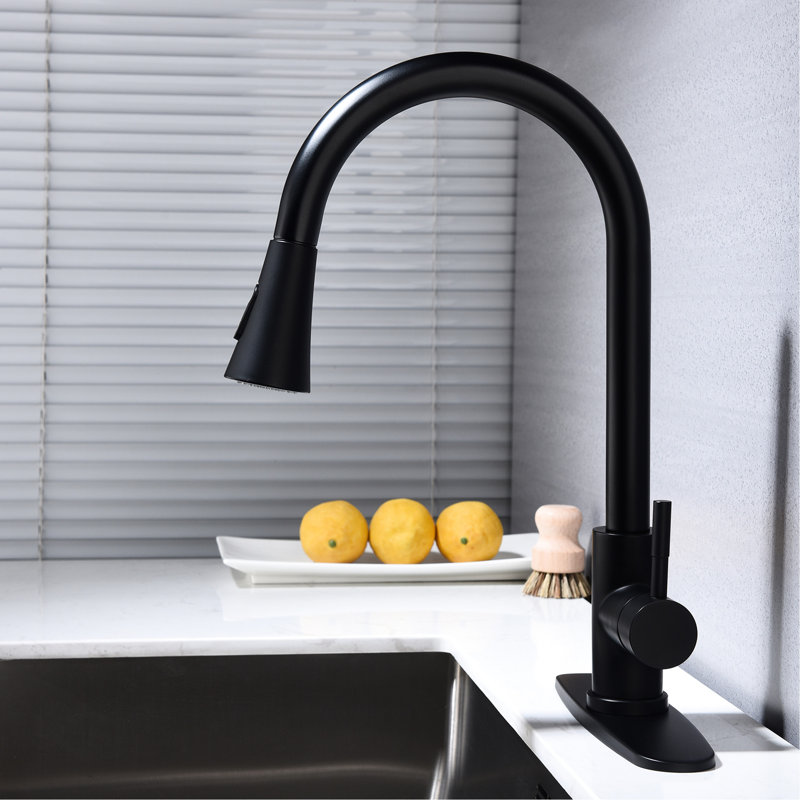 Single Lever Kitchen Faucet In Matte Black Stainless Steel, Pull Out Suitable For Different Sink Types, High Nozzle With Full 360 Rotation, Dirt Surface, Aerators Smooth And Gentle Water Faucet, ,