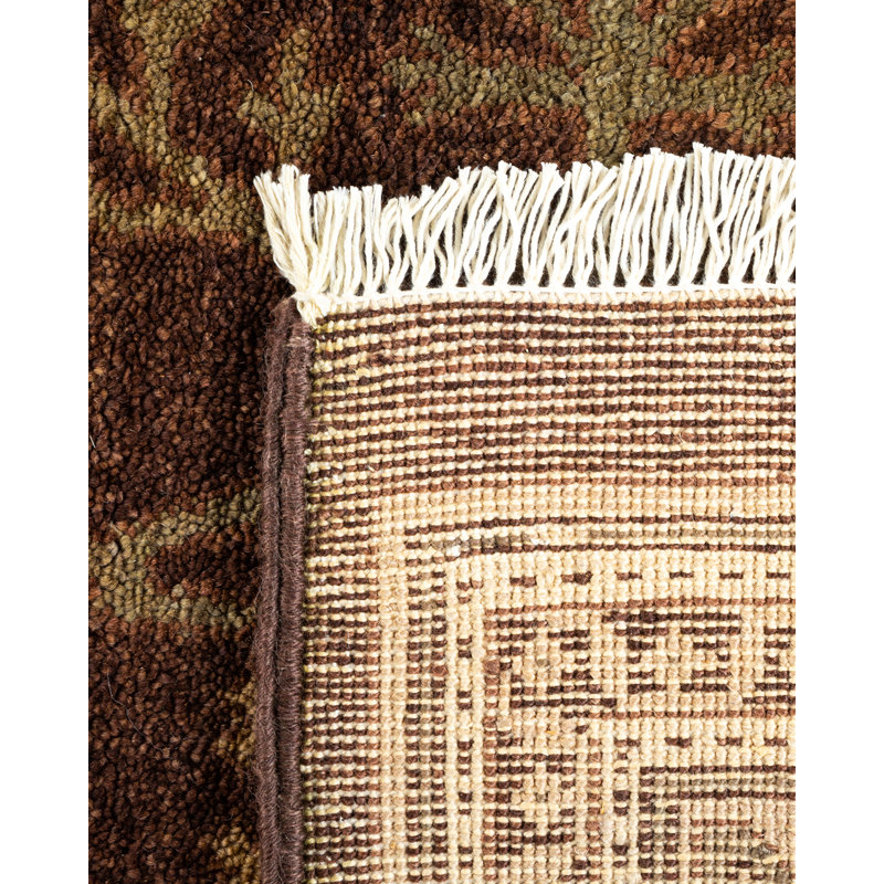Tapis unique brun foncé / beige noué à la main Vasthi Mogul 8 pi 1 po x 10 pi 6 po