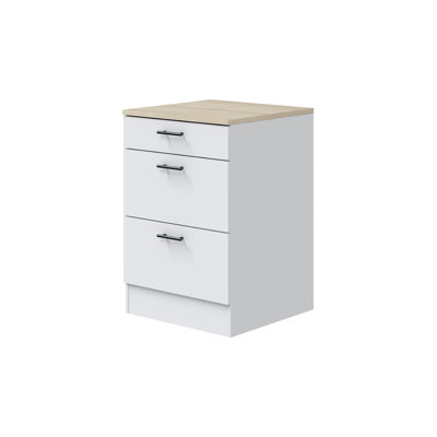 Magno Modular 600mm 3 Drawer Kitchen Cabinet Base Unit White Gloss