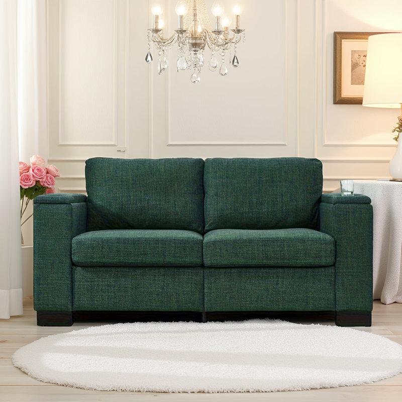 Causeuse avec accoudoirs carrés 67,7 po Modern - Housse de rangement rembourrée en polyester avec porte-gobelet pour le salon, vert