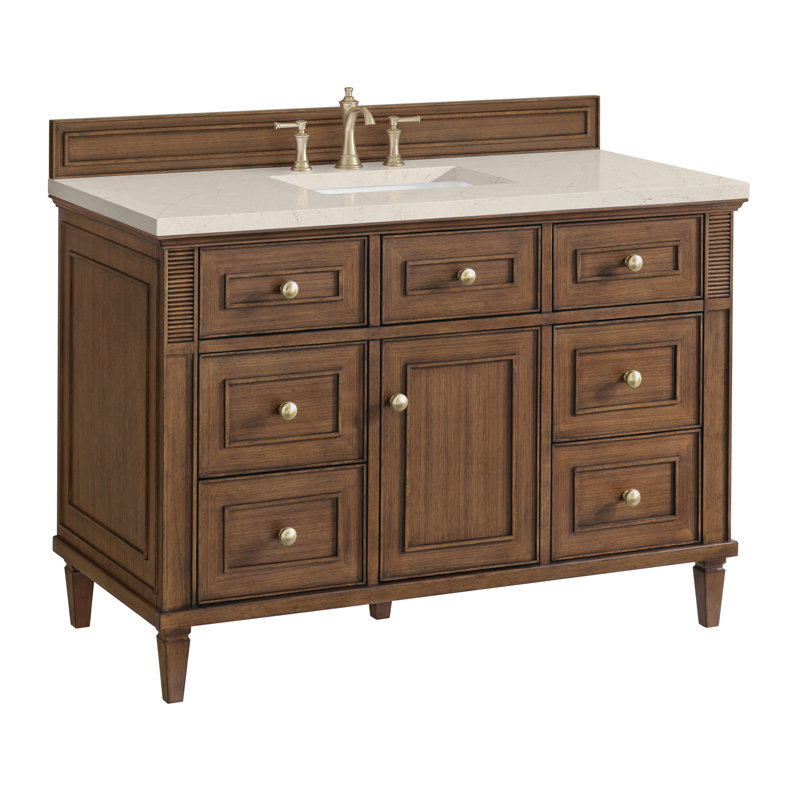Lorelai 48'' W Single Vanity, Mid-Century Walnut, Carrara White Marble, 8" Widespread