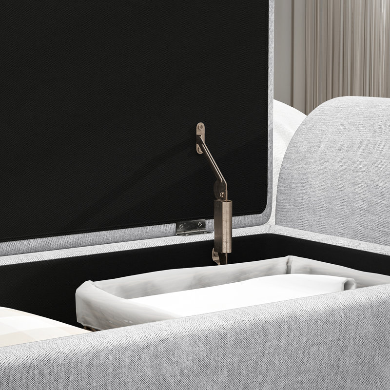 HOMCOM Storage Ottoman, Armrest, Rubberwood Legs, Footstool, Dark Grey, Light Grey