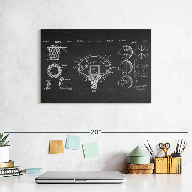 Basketball Patents, reproduction sur toile, L 8 po x H 12 po