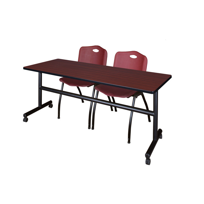 Table de nidification Nickls, 2 chaises empilables, H 29 po x l 72 po x P 24 po, Acajou / bourgogne