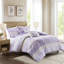 Ensemble de couette 5 pièces en seersucker pour lit double/queen - Style shabby chic, imprimés botaniques, taies d'oreiller bordées de dentelle, lavable à la machine et coussin décoratif. Motifs floraux séparés par de la dentelle.