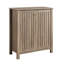 Armoire à chaussures à deux portes en taupe foncé, 4 tablettes, style ventilé à lattes, armoire d'entrée en métal taupe, tablettes, portes,