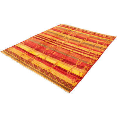 Tapis unique en laine noué à la main rouge 9 pi 3 po x 11 pi 9 po New Age Mogul Raadhiya