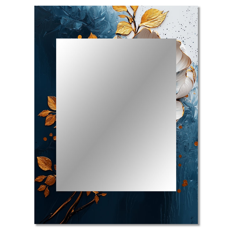 Peony Blooming In Gold And Teal - Peony Unique Wall Mirror Decor, Modern Large Mirror, Printed Metal Art, 40" x 30"