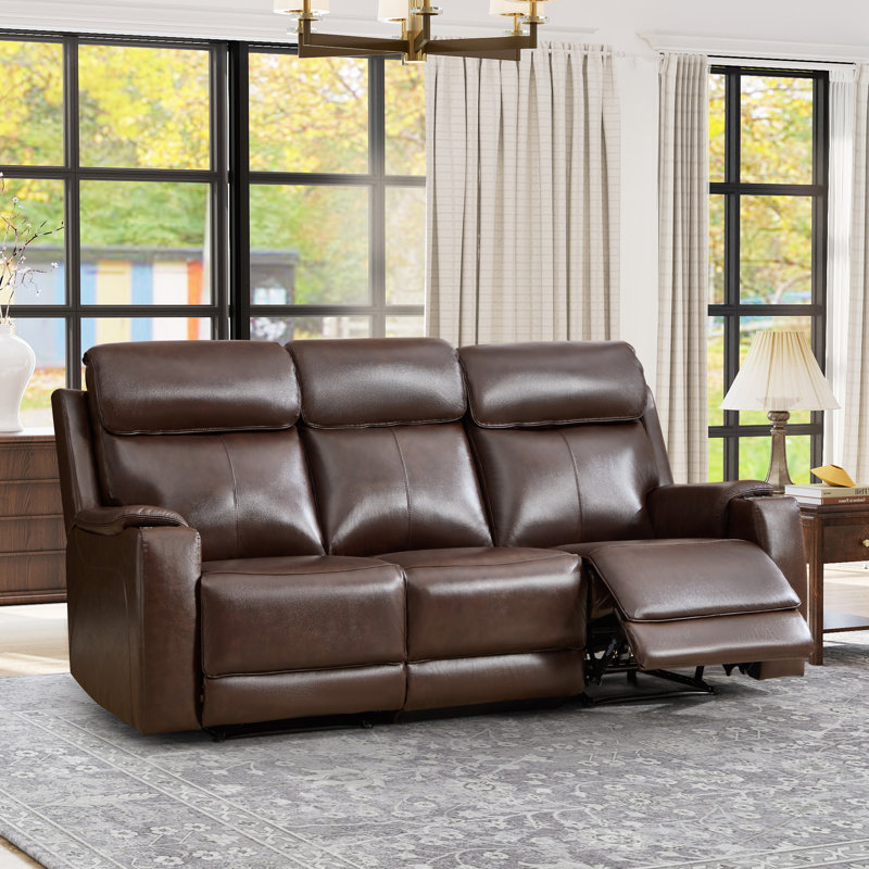 81.09" W Top Genuine Leather Power Reclining Sofa With Adjustable Headrest, USB & Wireless Charging, Espresso Brown
