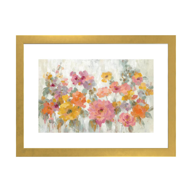 «Garden Fun» par Silvia Vassileva - reproduction d'art, Blanc, H 16 po x l 24 po x P 1 po, Papier encadré doré