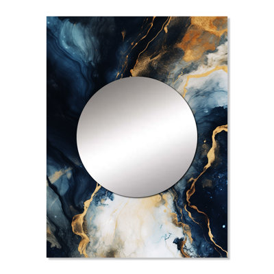 Kalayah Gold and blue Abstract marble paint II - Marble Mirror, Modern Unique Wall Mirror, Printed Metal Art