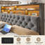  Lit tapissier avec cadre en bois, 4 tiroirs de rangement, cadre de lit moderne avec station de charge et lumières DEL, tête de lit incluse, double / gris-108946935-108946934