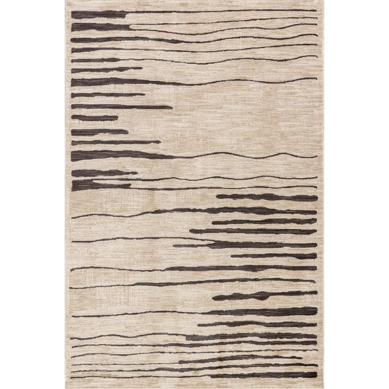 Beige and Brown Synthetic Stripe Rectangular Area Rug, 2' x 3'