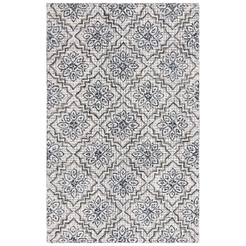 Abstract Hand Tufted Wool, Cotton Geometric Rug, Rectangle 5' x 8'
